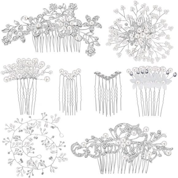 44 Pieces Wedding Hair Comb Faux Pearl Crystal Bride Hair Accessories Hair Side main image 6
